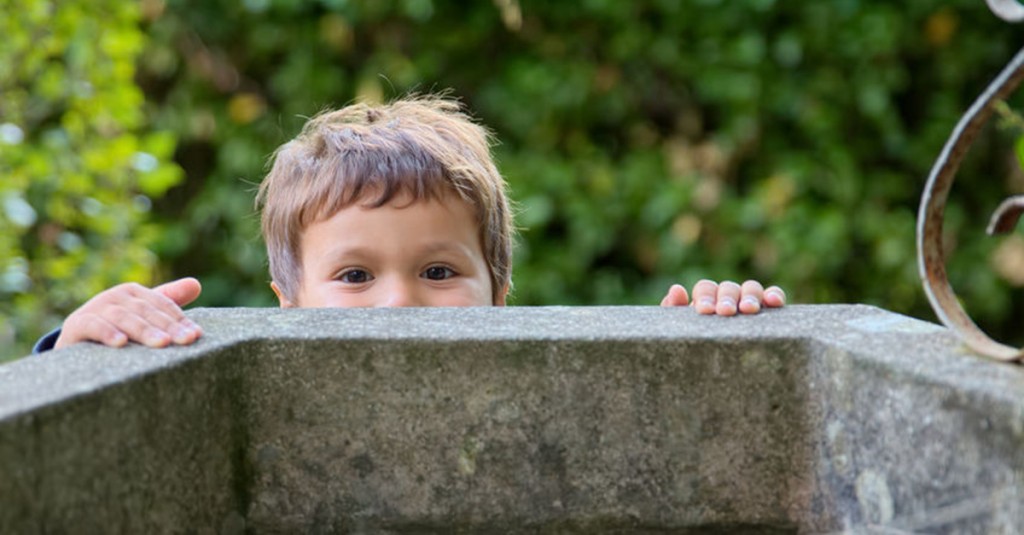 36753140 – a baby overlooks a well in the tuscan countryside